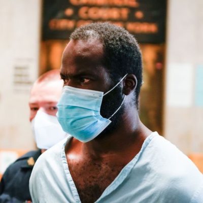 Aaron Garcia is led into Manhattan Criminal court Thursday, August 19, 2021. (Barry Williams/for New York Daily News)